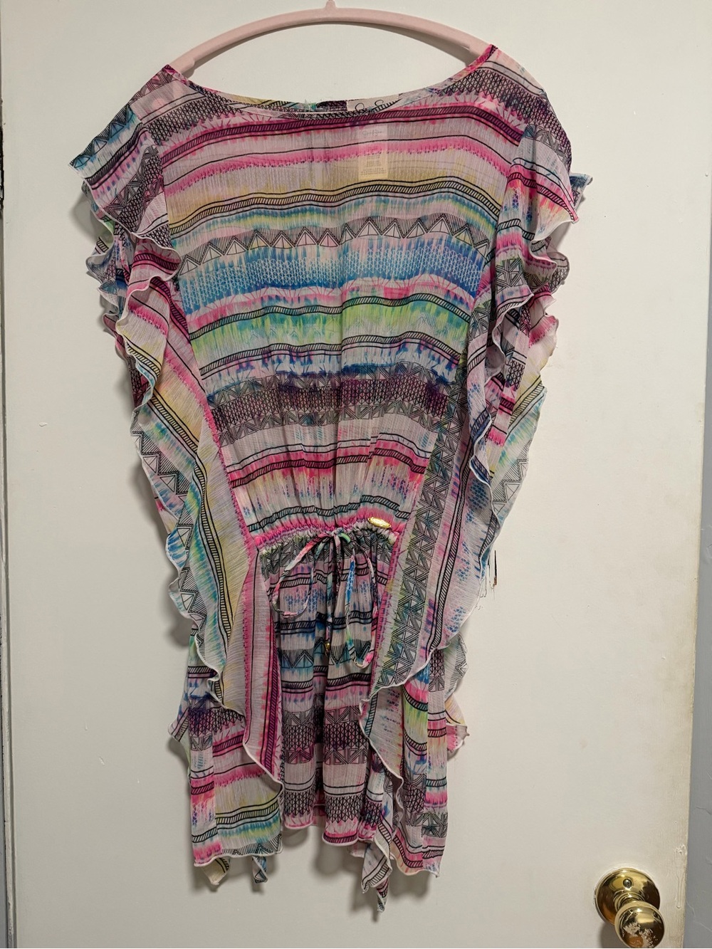 Jessica Simpson Multi-Color Striped Swim Cover Up— Pink, Blue, Green